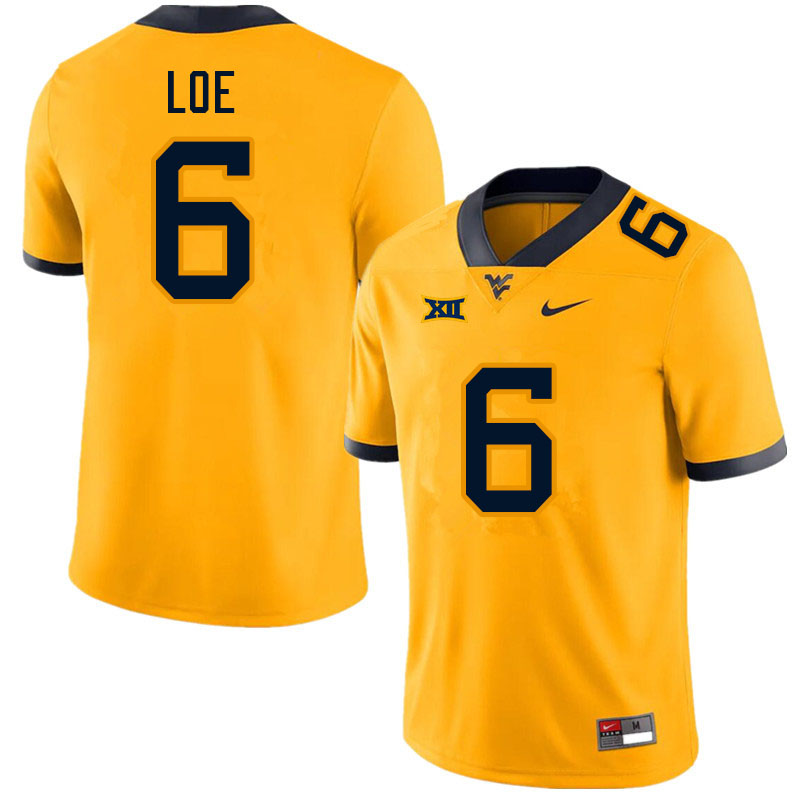 Men #6 Exree Loe West Virginia Mountaineers College Football Jerseys Sale-Gold